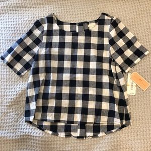 BNWT Copper Key Gingham Button Down Black Blouse